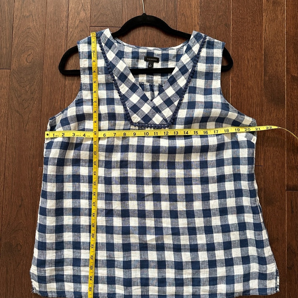 Talbots Linen Plaid Blue and White Sleeveless Top